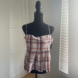 NWT - Lucky Brand Red White Blue Plaid Print Cropped Cami - Size XL